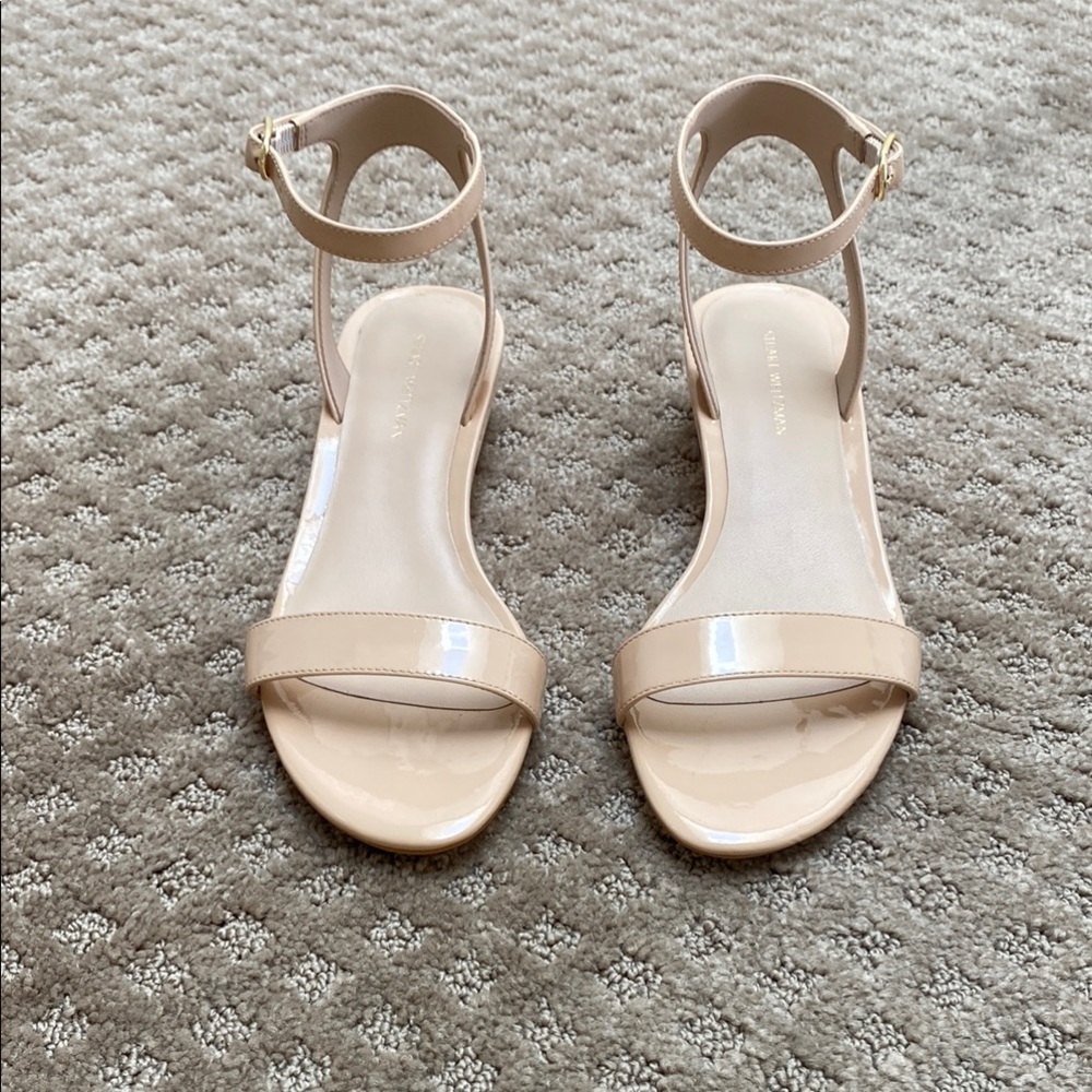 Stuart Weitzman nude wedge ankle strap sandal